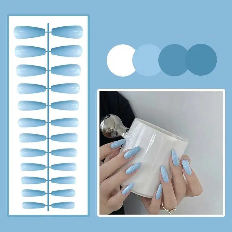 24Pcs/Set Multicolor Square Head Coffin Wearing False Nails Pink French Press On Nails Long Fake Nails Nude Color Nail Extension