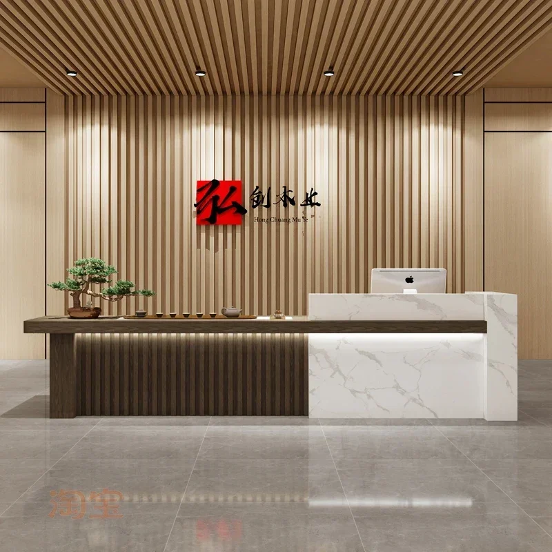 

Hotel Waiting Reception Desks Luxurious Counter Wooden Clinic Reception Desks Laudry Bancone Fiera Commercial Furniture