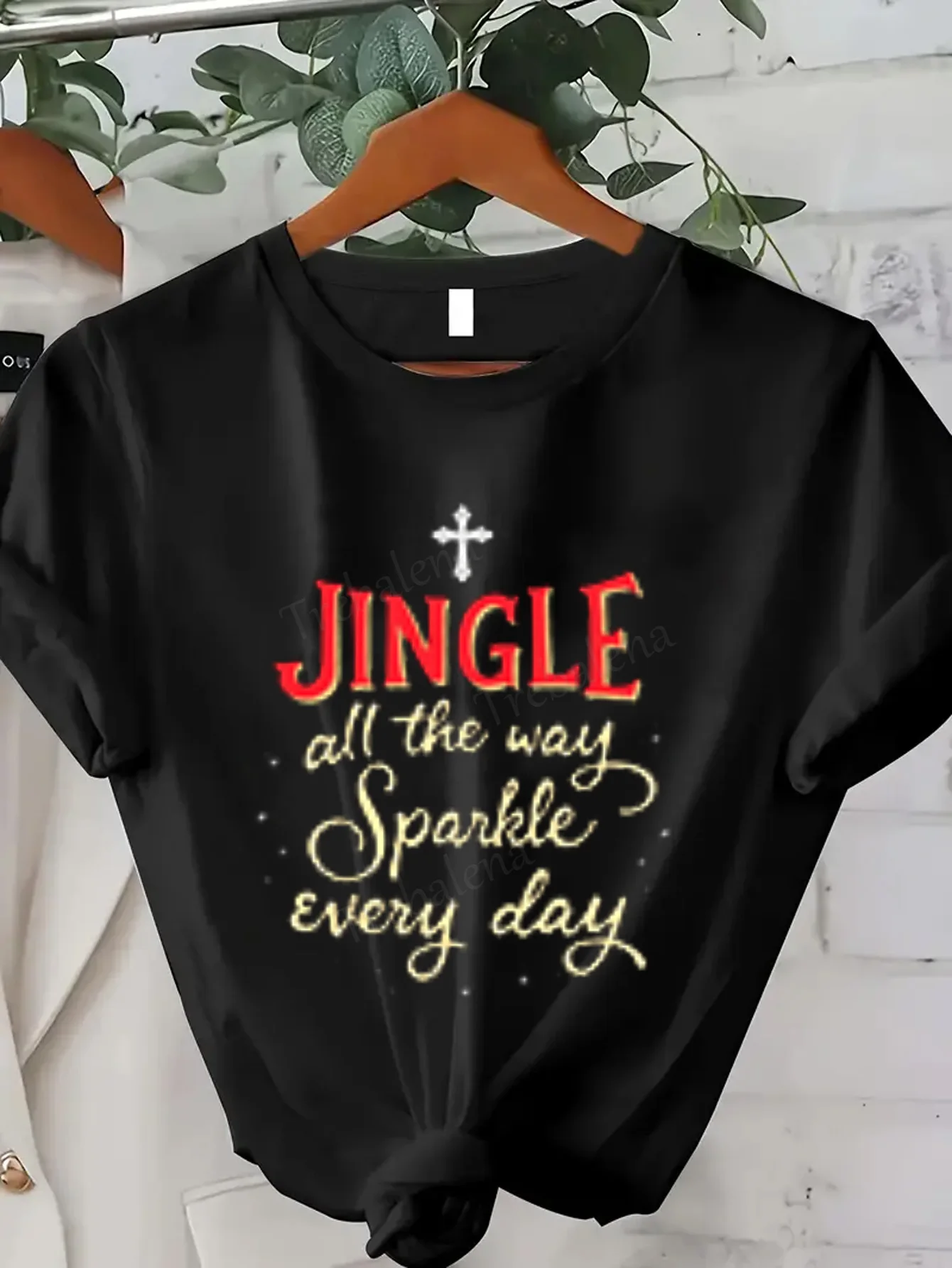 여성 티셔츠 Jingle All the Way Sparkle Every Day 크리스마스 티셔츠