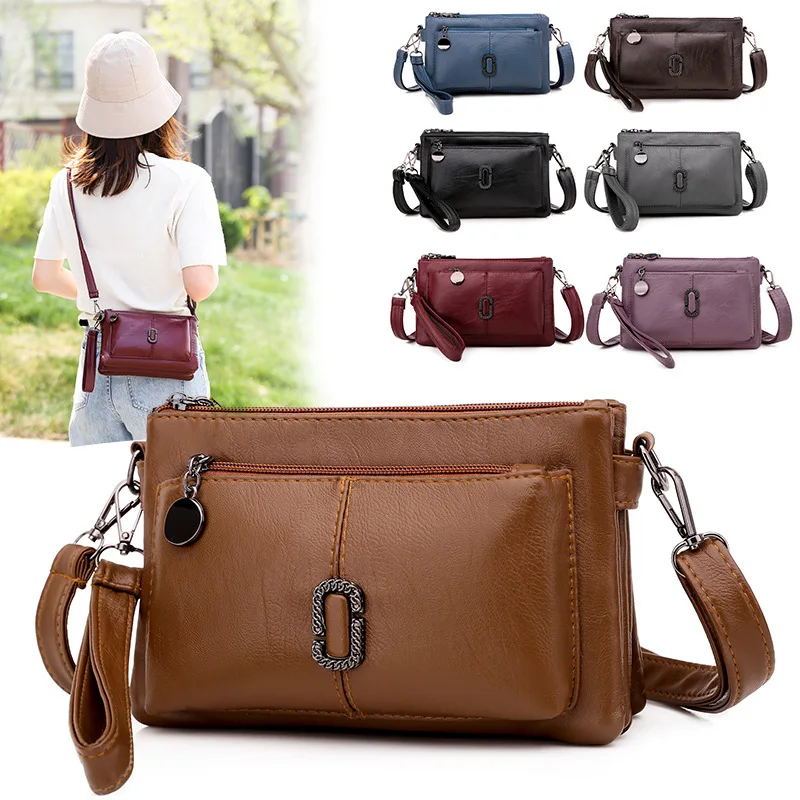 

Simple and large-capacity shoulder bag, women's versatile soft leather small square bag, lightweight multi-layer messenger bag