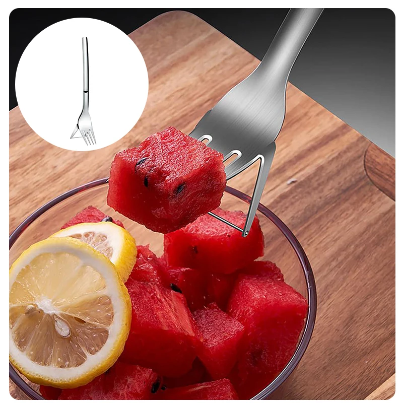 Stainless Steel Watermelon Fruit Cutting Fork Creative Portable Tableware Fork Slicer Coring Tool Vegetable Tongs Kitchen Gadget