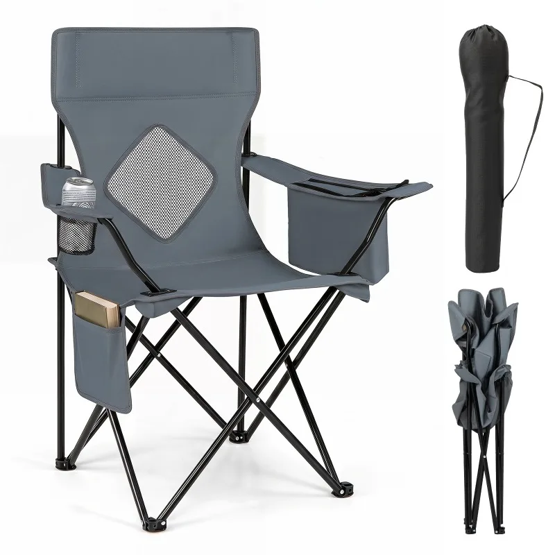 Folding Camping Chair Mesh Backrest Solid Metal Frame with Carrying Bag Portable Outdoor Seat for Camping Hiking Travel
