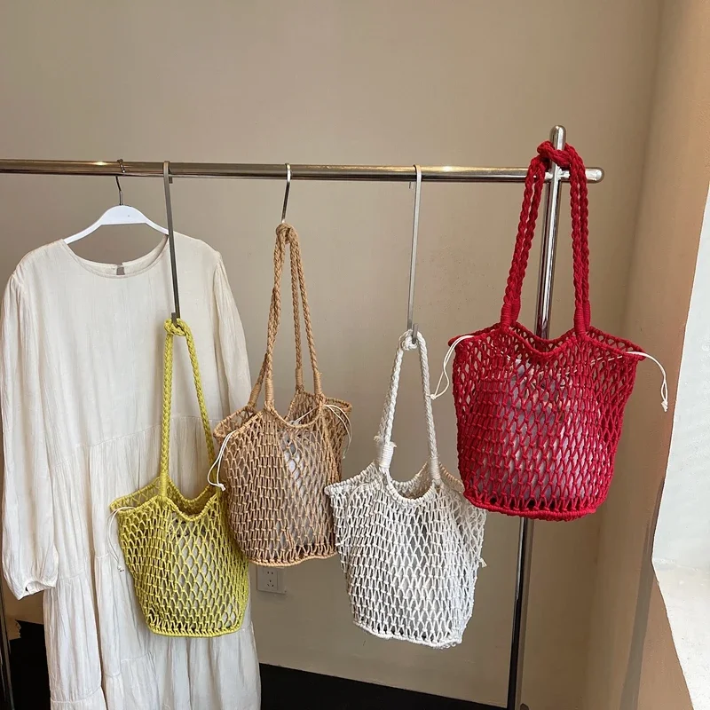 Mode Aushöhlen frauen Schulter Taschen Designer Stricken Handtasche 2025, Neue Große Kapazität Sommer Strand Tote Tasche Weibliche – Detail 2