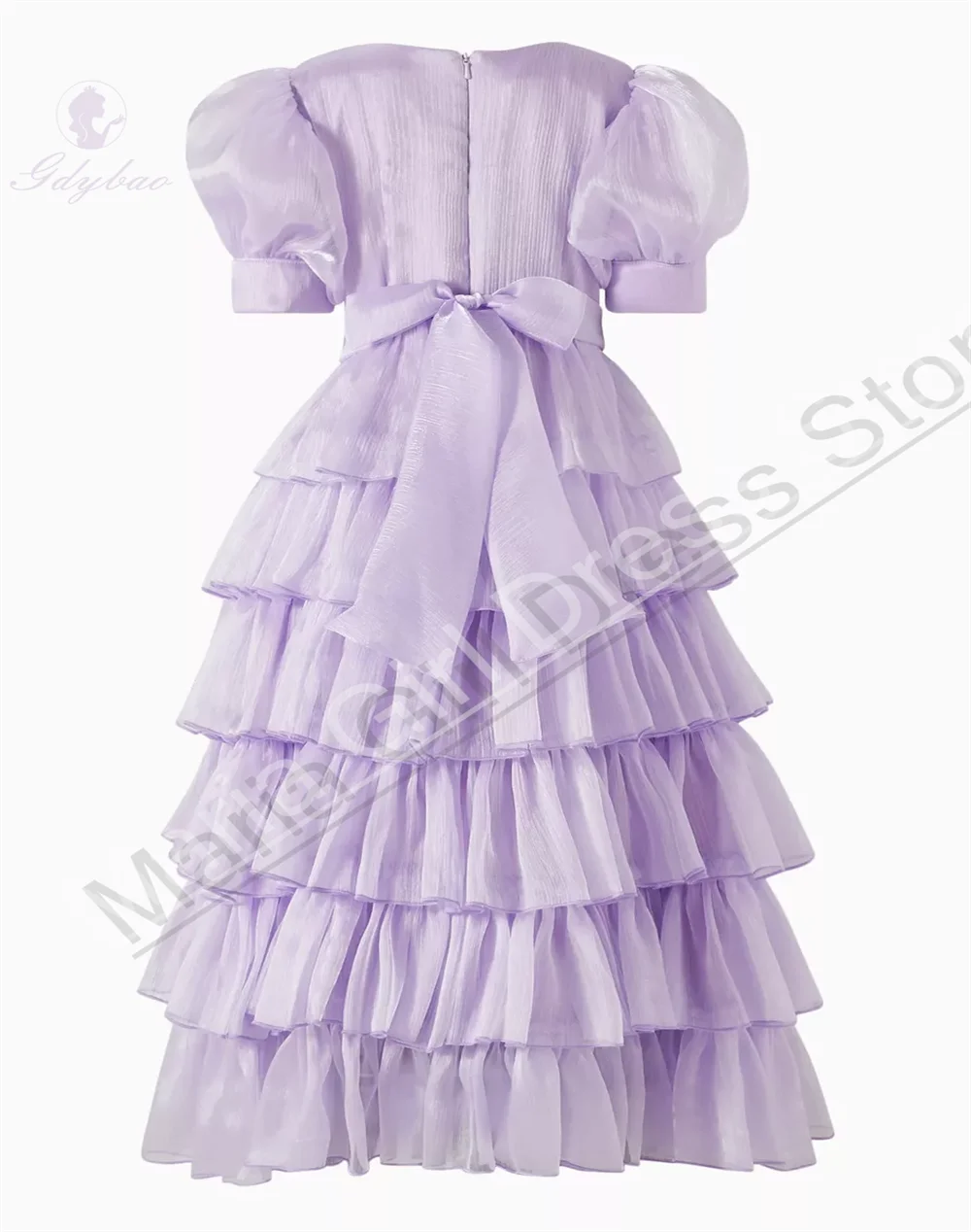 Custom Purple Flower Girl Dress With Layered Tulle and Bow Elastic Cuffs Princess Party Formal Occasion Evening Dress