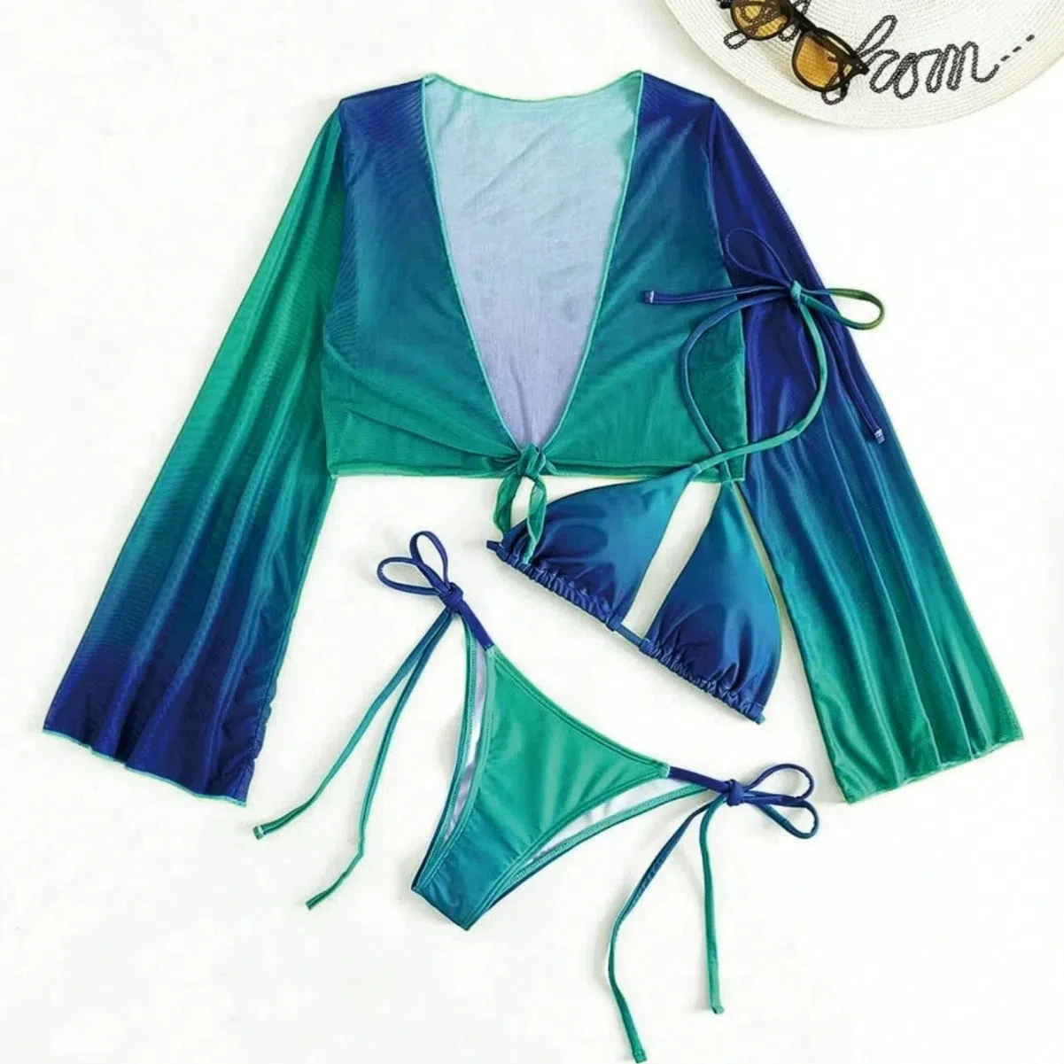 3 peça de biquíni feminino maiôs 2025 feminino banho beachwear terno de natação manga longa cobrir ups string biquini