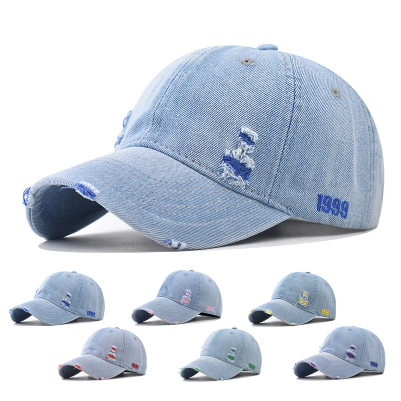 Couples baseball cap Baseball Cap Korean version Sun hat Hole Spring Autumn Wash denim Woman\'s hat Cap Hip Hop Fitted Cap