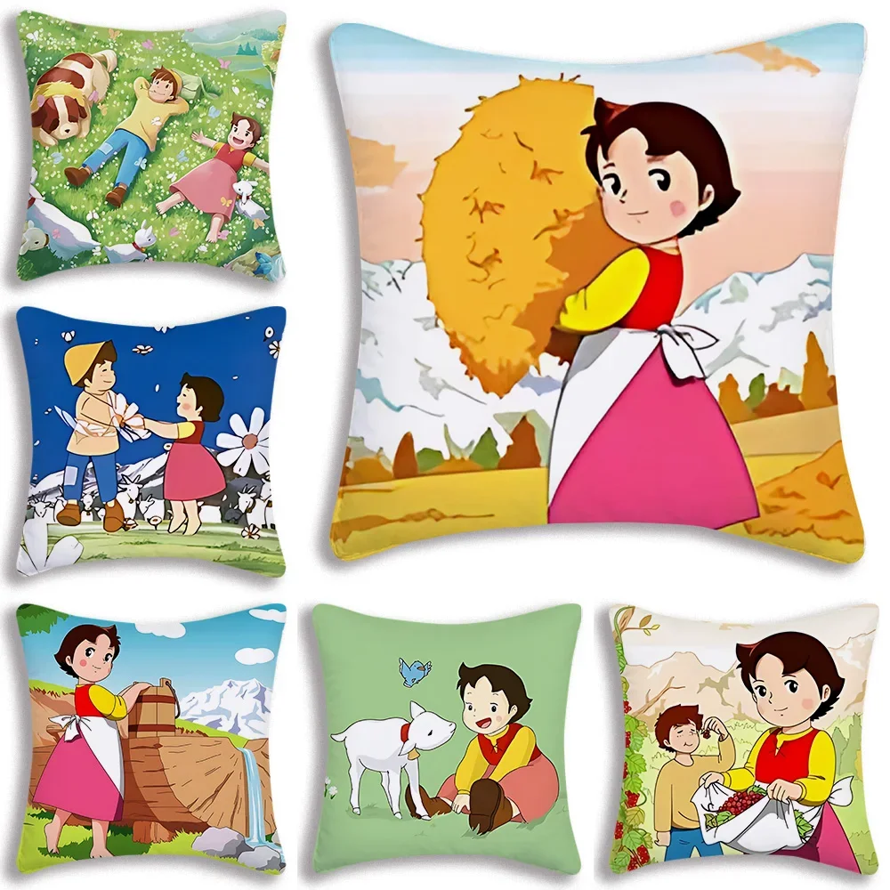 

Heidi Peter And Grandpa Alps Goat Mountain Pillow Cartoon Sofa Decorative Home Double-sided Printing Short Plush Cushion Cover