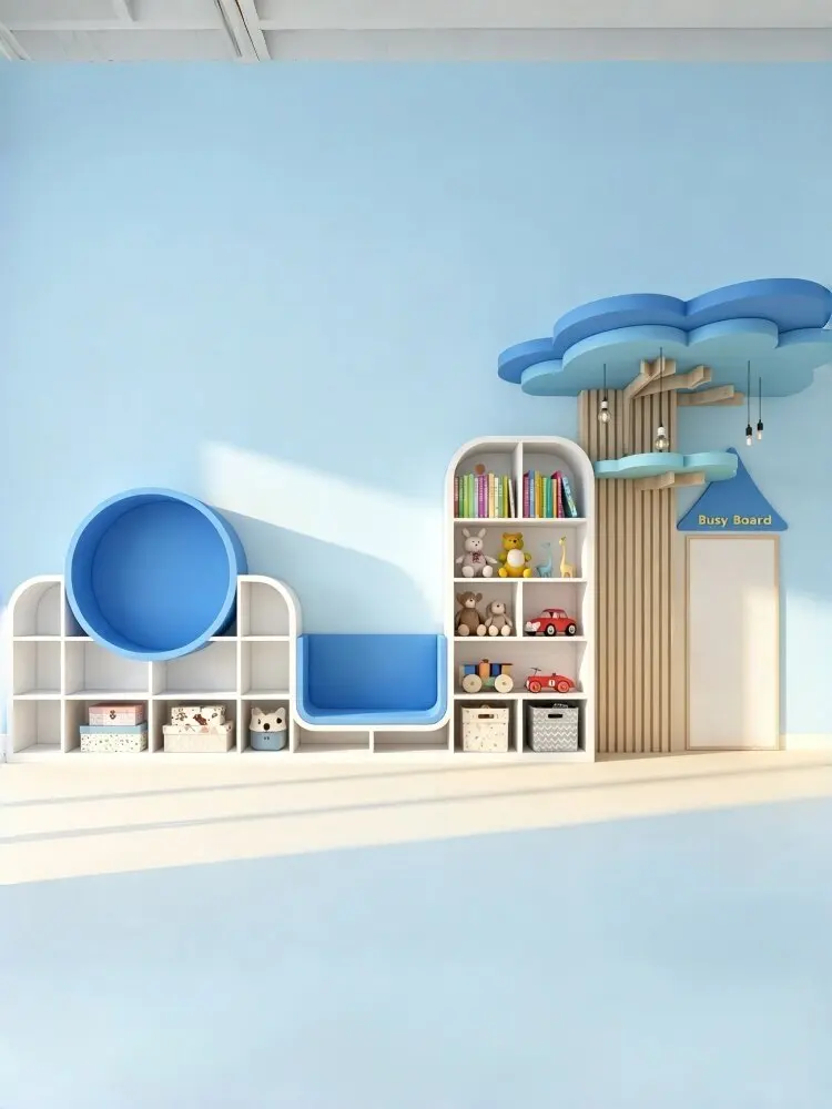 Motley Montessori Nursery Library Tree Shelf Preschool Reading Corner Kindergarten Bookcase Nursery Children's Furniture Wooden