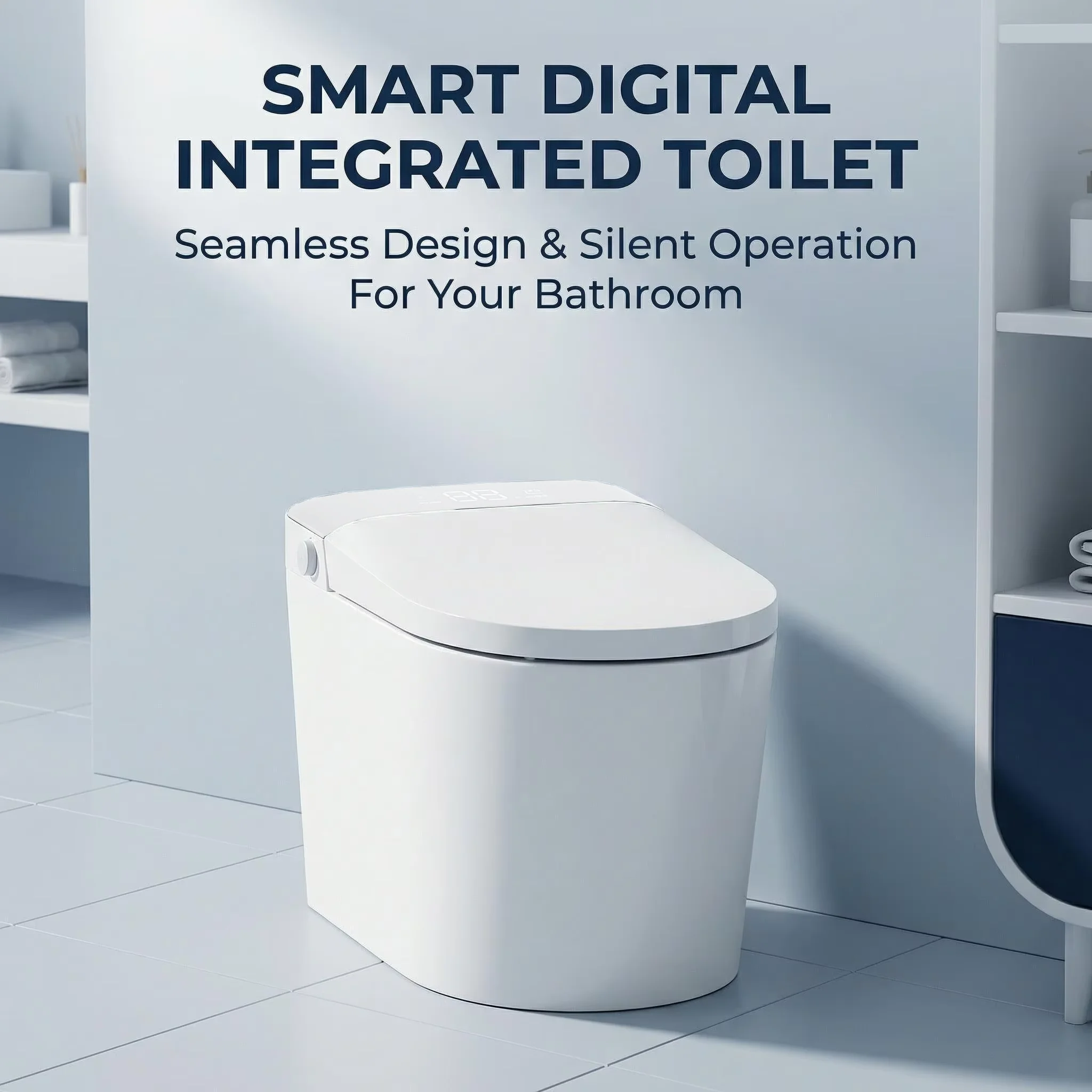 elongated smart toilet with S-type drain, seat heating, automatic flushing system, concealed water tank, suitable for bathrooms