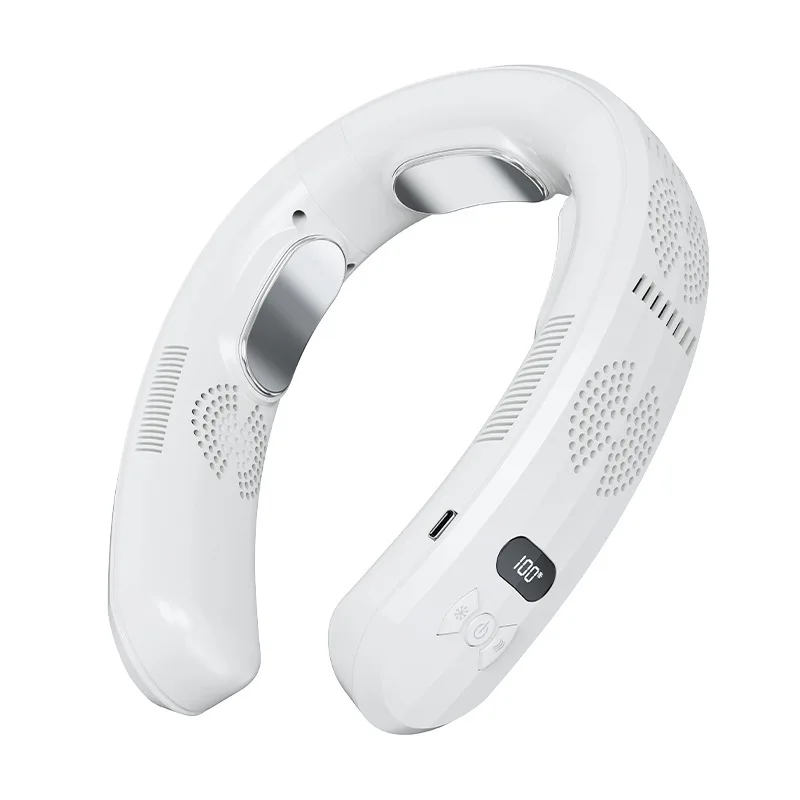 Nouveau ventilateur suspendu au cou à semi-conducteur, ventilateur USB pour personne paresseuse, ventilateur de refroidissement, de chauffage et de refroidissement à affichage numérique portable