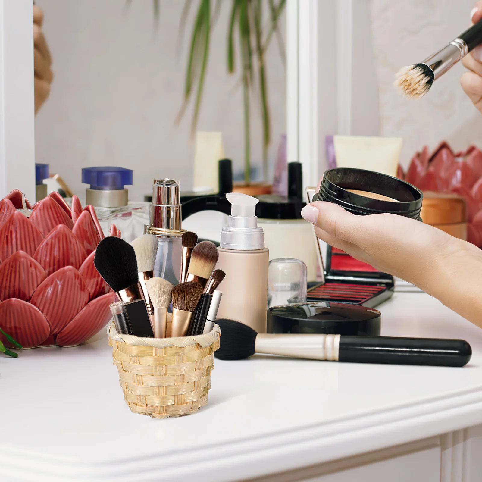 

6pcs Desktop Storage Basket Woven Home Organizer For Snacks Dried Flowers Small Items Wooden Basket Household Storage Container