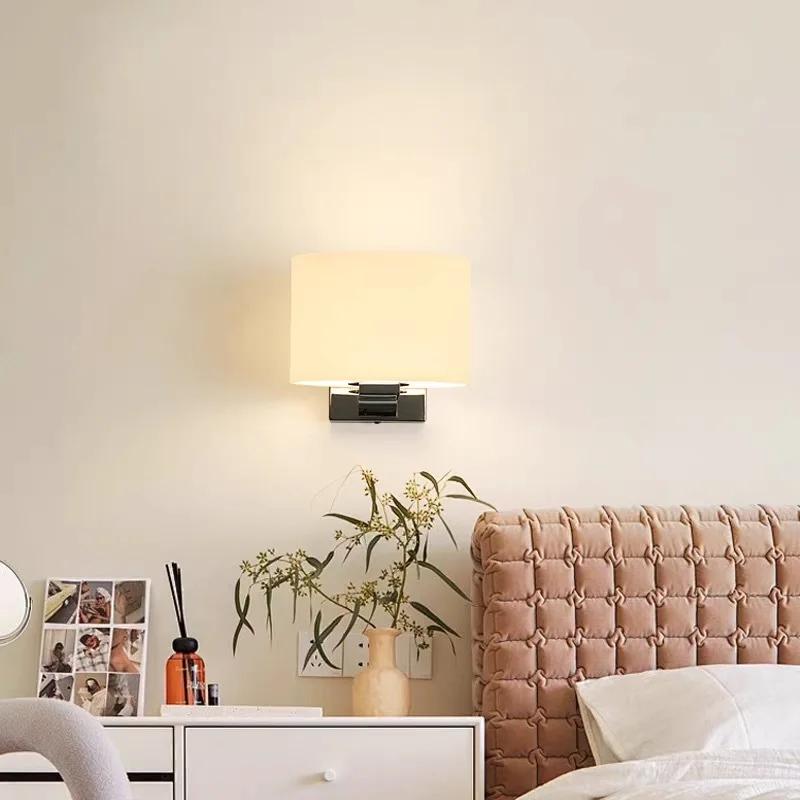 

Fabric Lampshade Wall LampsVilla Living Room Sofa Background The Hotel Lobby Cafe Indoor Illumination Decoration LED Wall Sconce