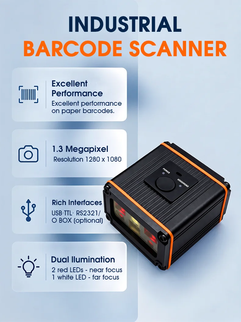 LJX RK80 Long Range Dual Camera Focus Industrial Fixed Mount QR Barcode Scanner USB RS232 with External Trigger IO Interface