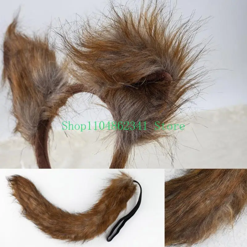 5asd Wolf Ears Hair Bands Foxes Cosplay Set Lovely Foxes Ears Headband with Tail Set