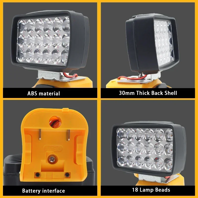 Car LED Work Light Emergency lighting Flashlight Electric Torch Spotlight For DeWalt 12V Li-ion Battery DCB120 DCB121 DCB213