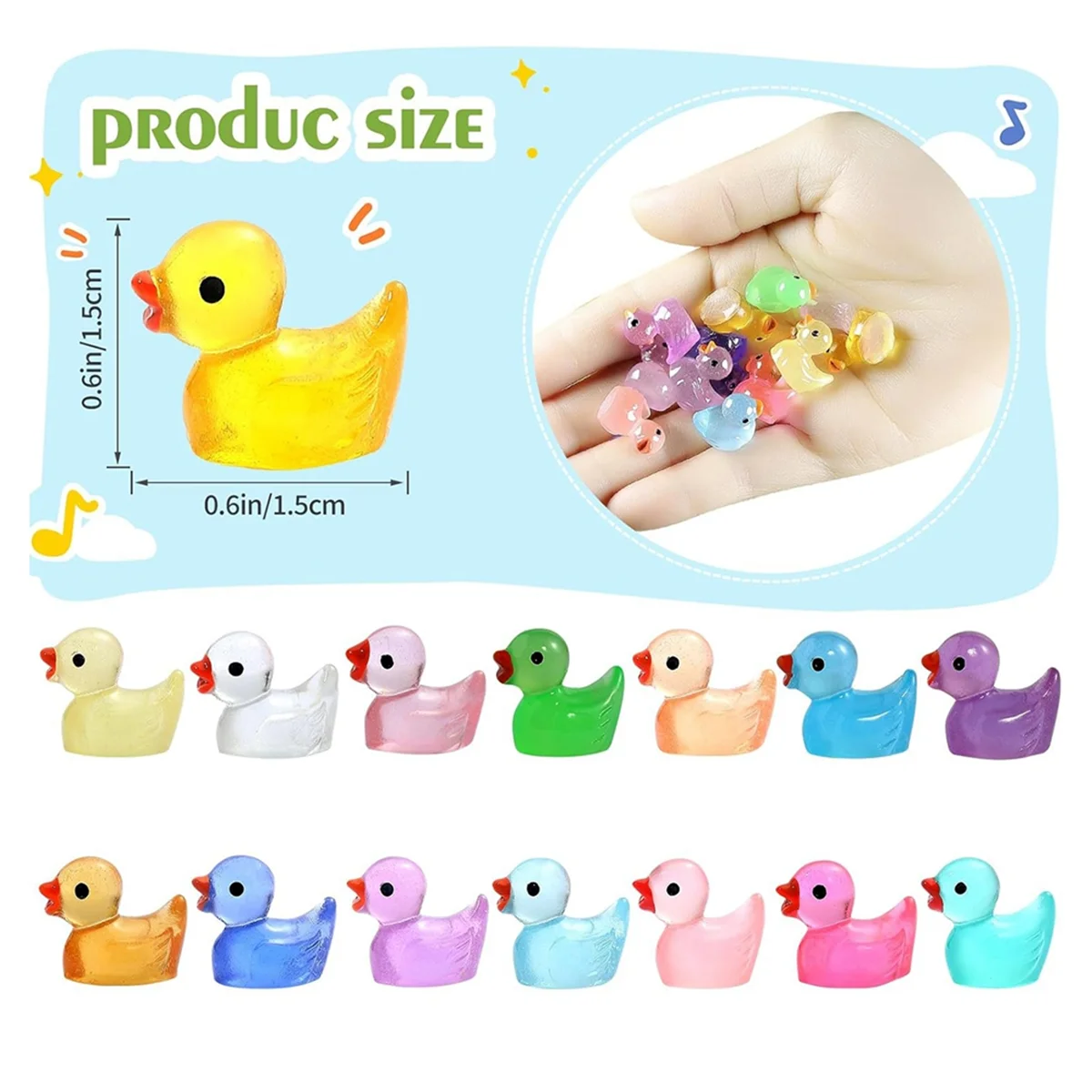 200 PCS Luminous Mini Resin Ducks Glow in the Dark Tiny Duck for Garden Christmas Birthday Party DIY Decoration Craft