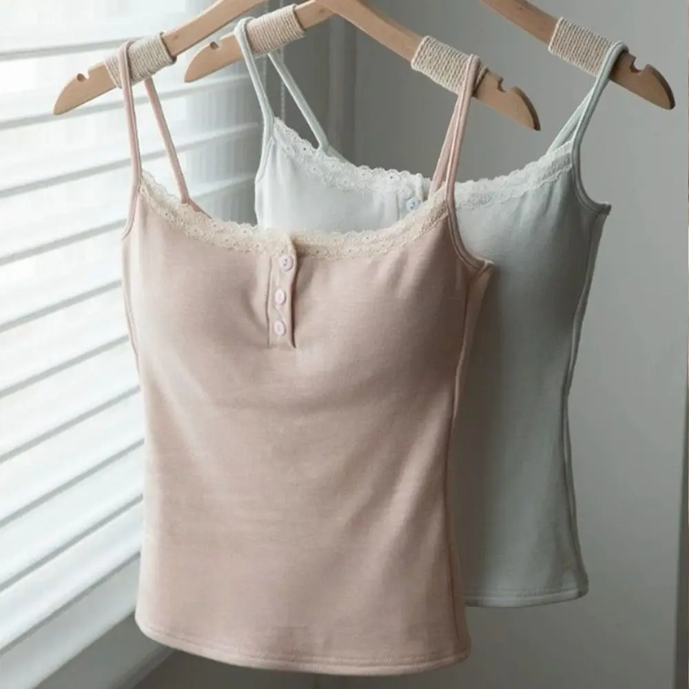 High Quality Cotton Lace Camisole Breathable Lace Trim Crop Top Solid Color Push Up Bra