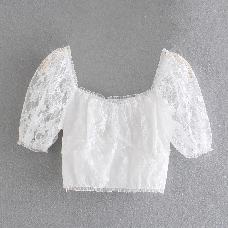 

Lace Chiffon Lace Square Neck Sweet Elegant Fashion Top
