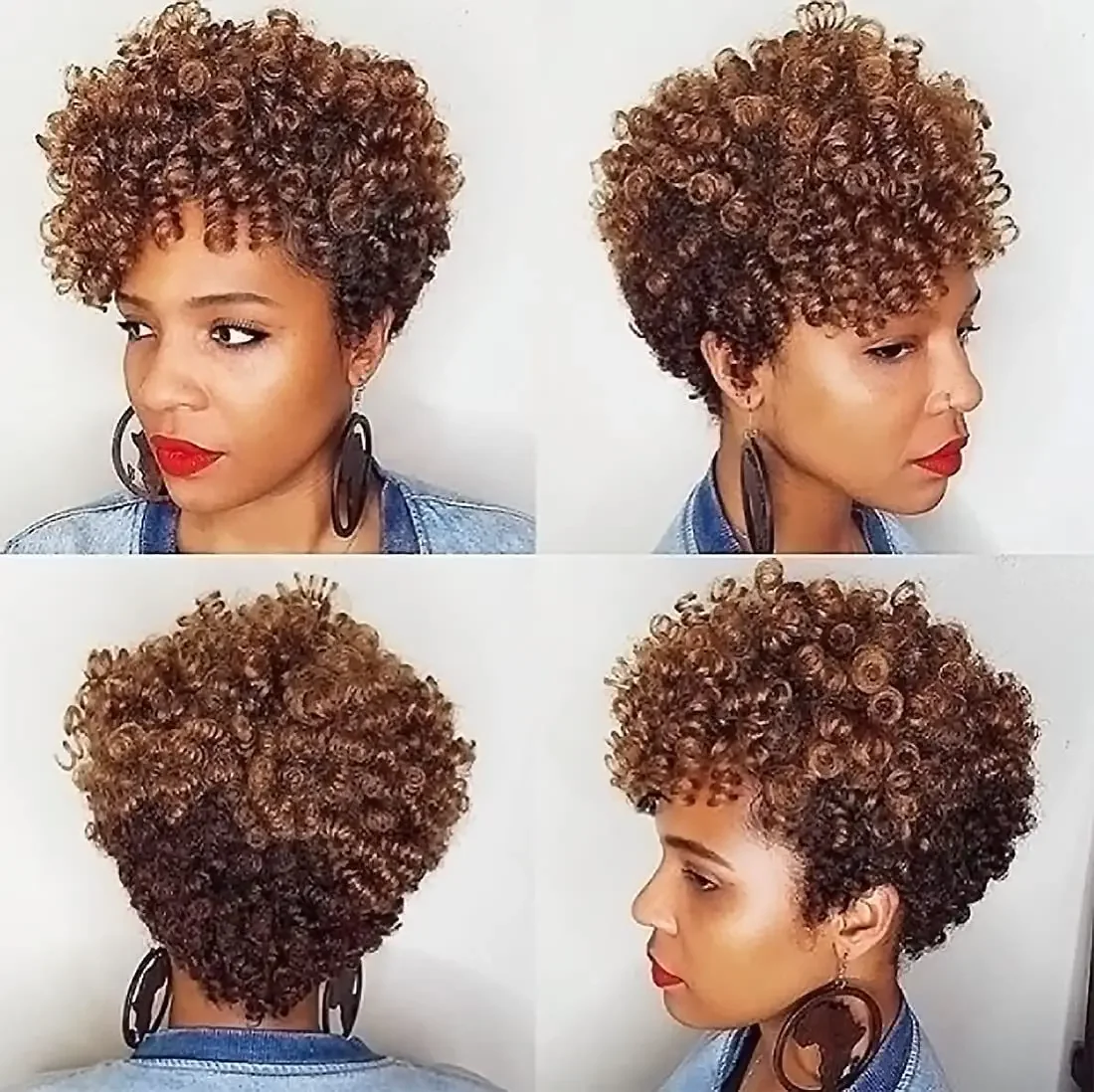 

Ombre Brown Afro Curly Hair Wig Kinky Synthetic Hair Wigs For African Women 4inch Natural Fluffy Curls Chemical Fiber Hair Cap