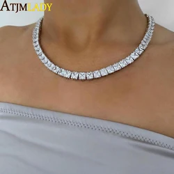 Iced Out Bling 5MM Princess Cut Square Cubic Zirconia Tennis Chain 5A CZ Paved Choker Necklace Women Wedding Jewelry 15