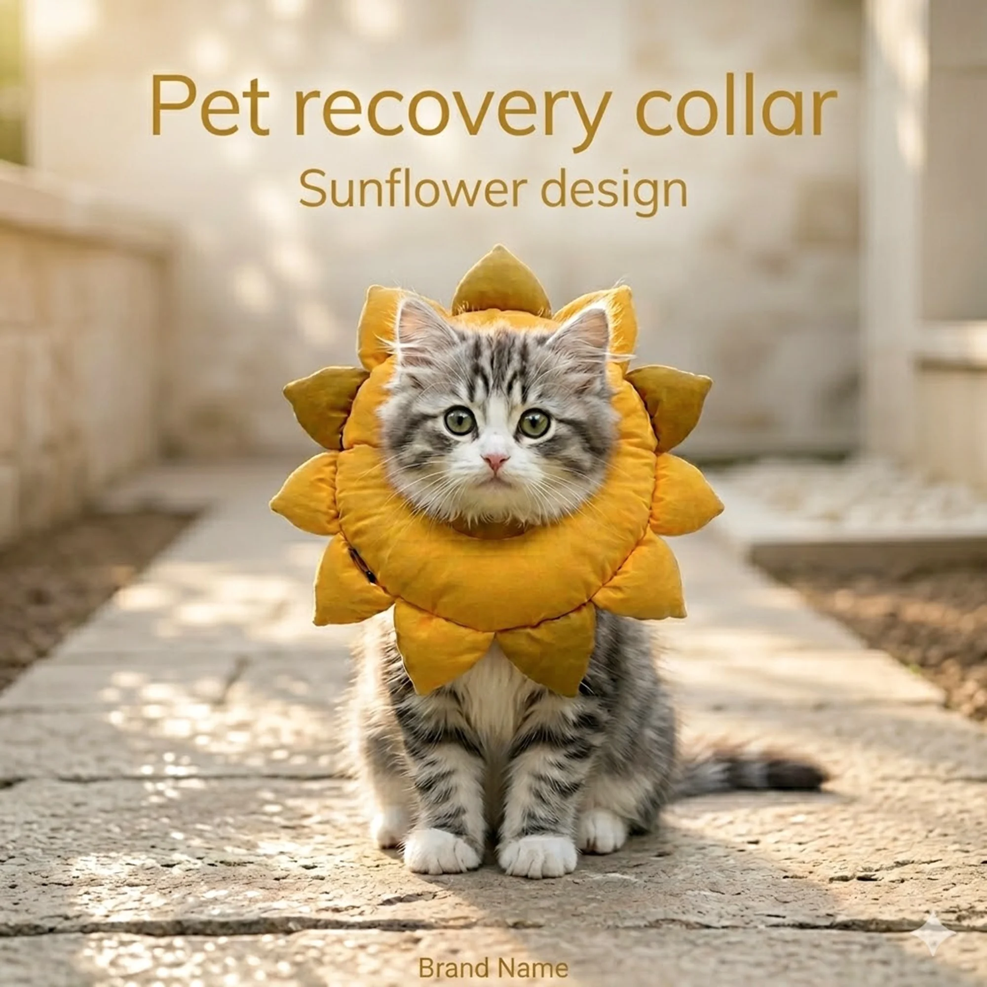 Sunflower Pet Recovery Collar Soft Adjustable Cat Cone Anti‑Licking Protective E‑Collar for Cats Small Dogs