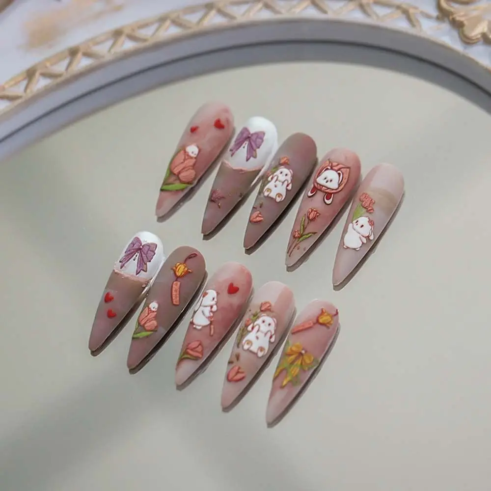 Desenhos animados Rabbit Pattern Nail Stickers, manicure ornamentos, encantos do prego, decalques em relevo adesivo