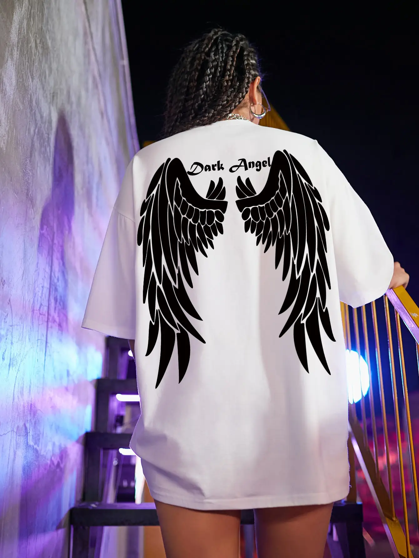 Dark Angel Back Wing Graphic T-Shirt Female Breathable Street T Shirt Cotton Summer Tee Clothing Street Casual T Shirt Women