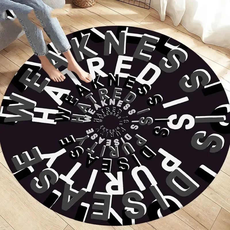 3D Letter Number Art Round Carpet Retro Nostalgia Style Bedroom Door Mats Living Room Area Rug Home Balcony Non-slip Floor Mat