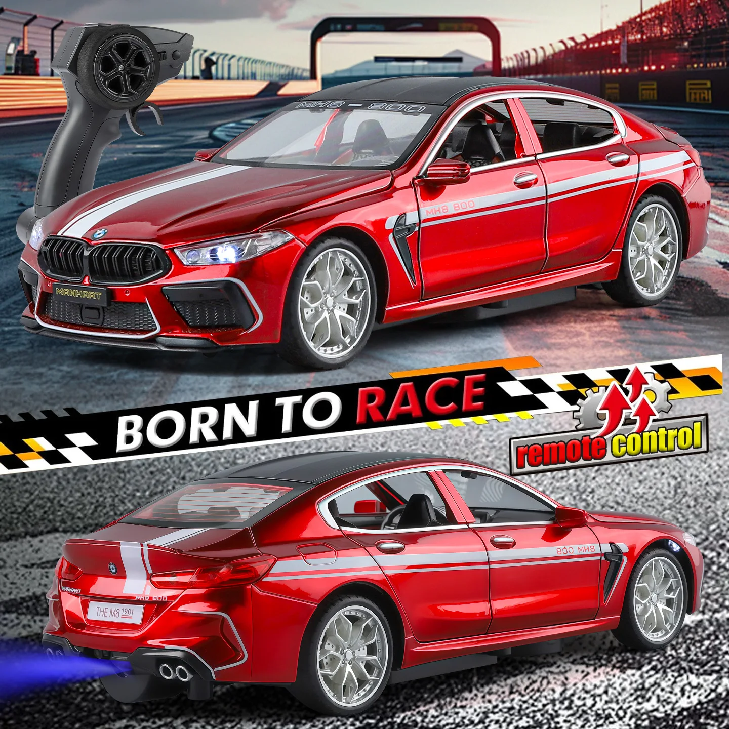 

Машинка на радиоуправлении 1:24 M8, литая модель из сплава, со звуком и светом, откатывающаяся назад, для детей