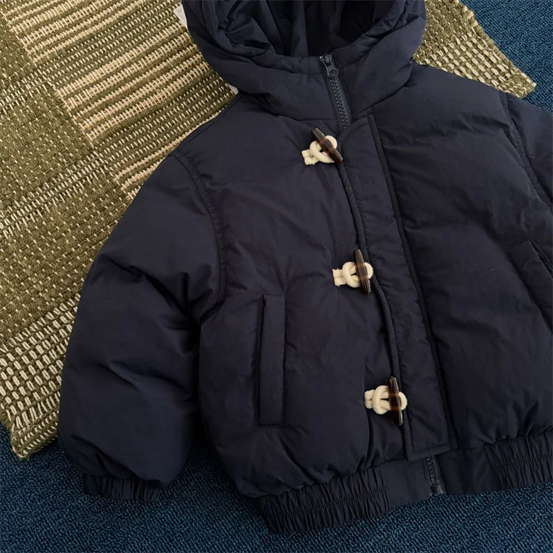 Children's Down Jacket 2025 Winter New Boys and Girls Short Hooded Down Jacket Baby Solid Color Coat