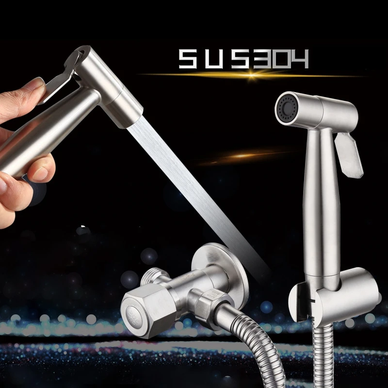 

Stainless Steel Portable Handheld Bidet Sprayer Set Brushed Toilet Bidet Faucet Bathroom Shattaf Valve Jet Set Hygienic Shower