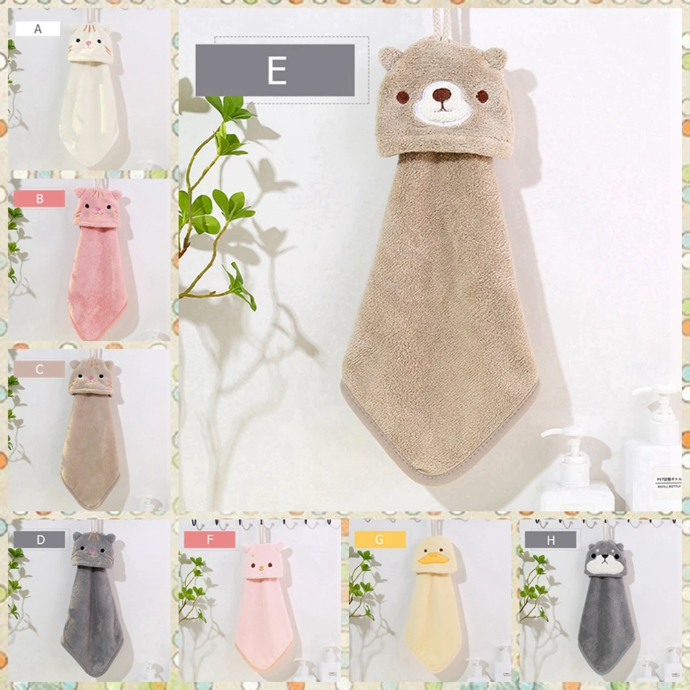 Cute Animal Coral Velvet Hand Towel Super Soft Absorbent Microfiber Hand Towel Hanging Bathroom Kitchen Towel Cleaning Cloth