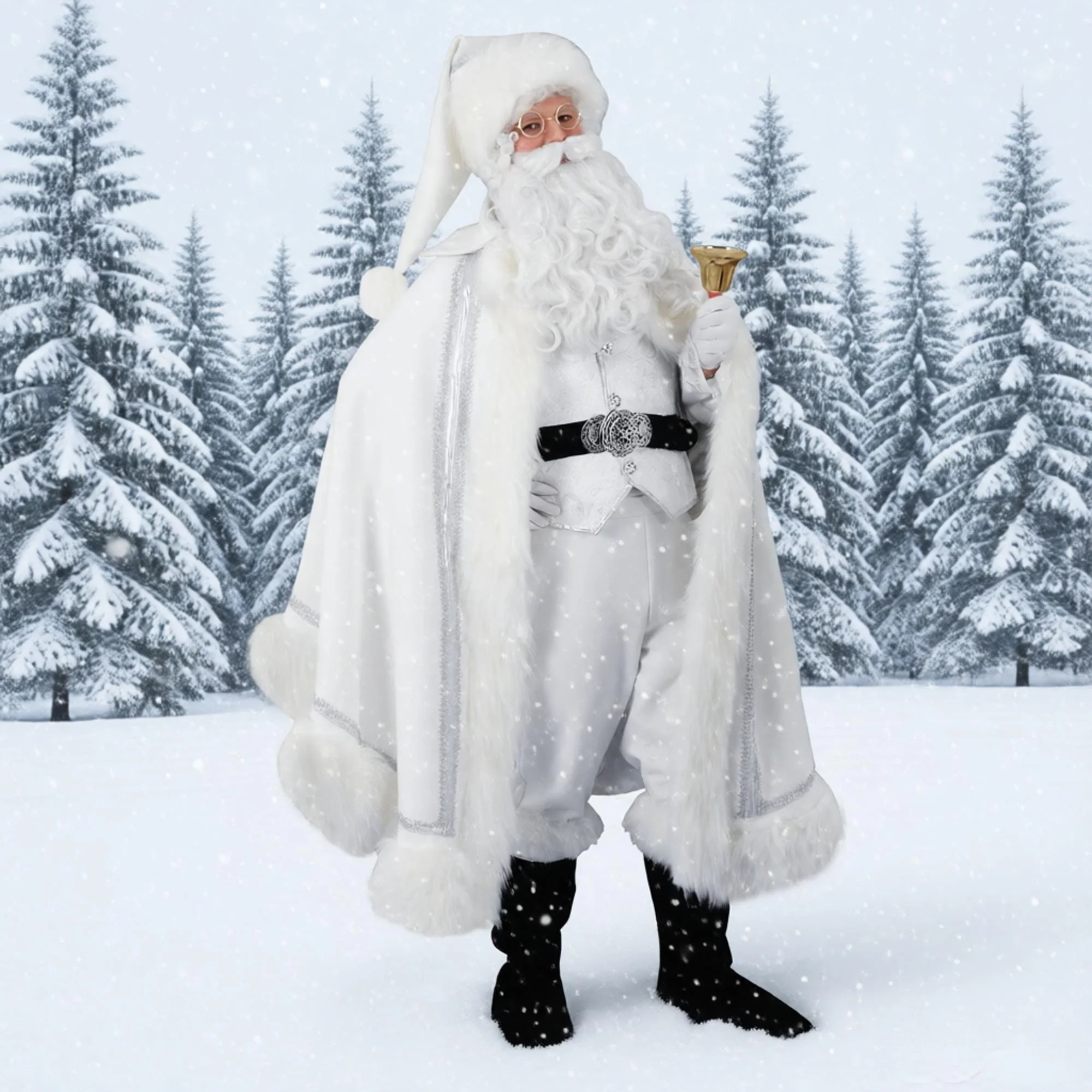 Deluxe White Father Christmas Santa Claus Costume Professional Santa Costume Men Suit Adult Coat Vest Pants Hat Outfit for Men