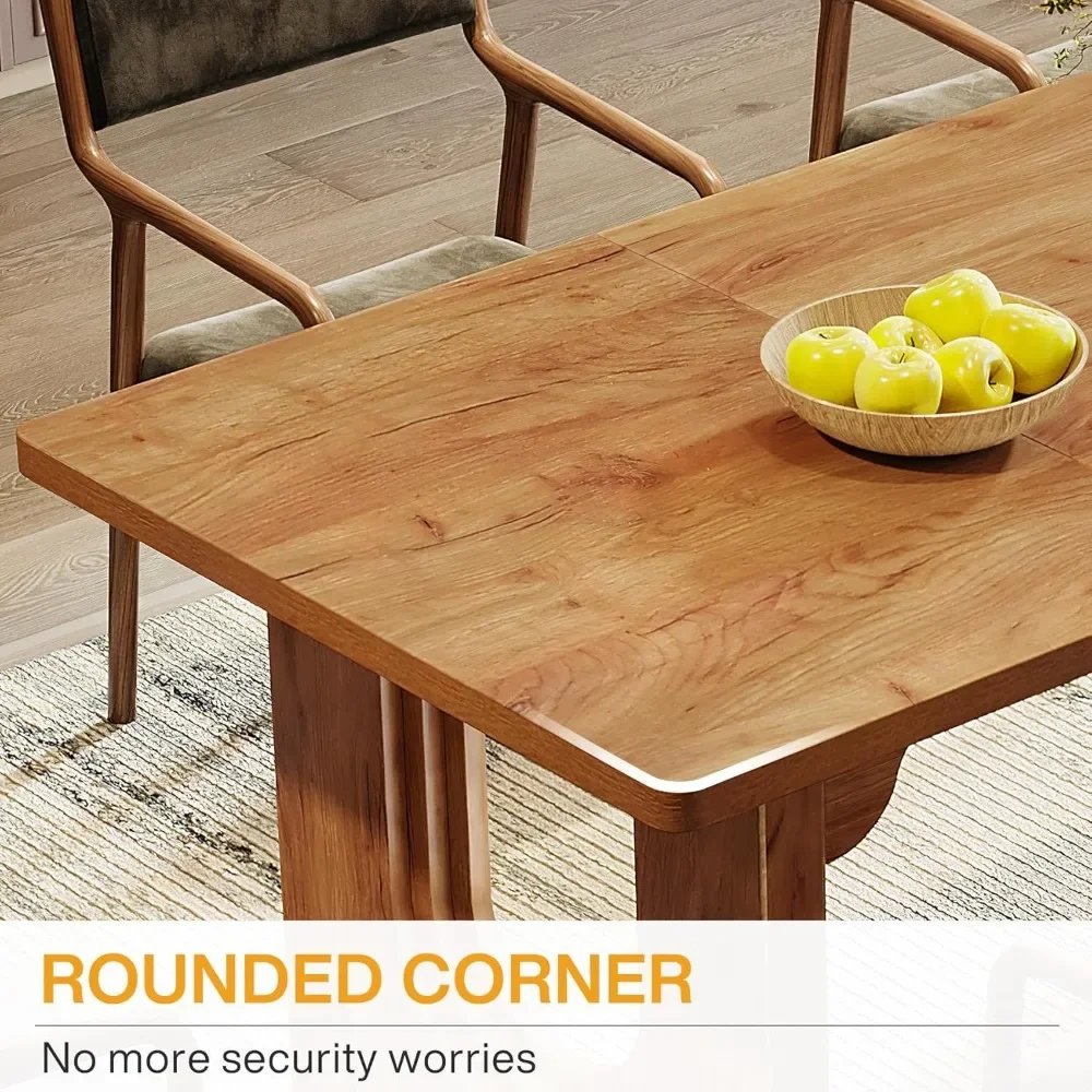 Modern Dining Table for 6 to 8 People  71" Large Kitchen Dining Table with Wood Pedestal Base Rectangular Long