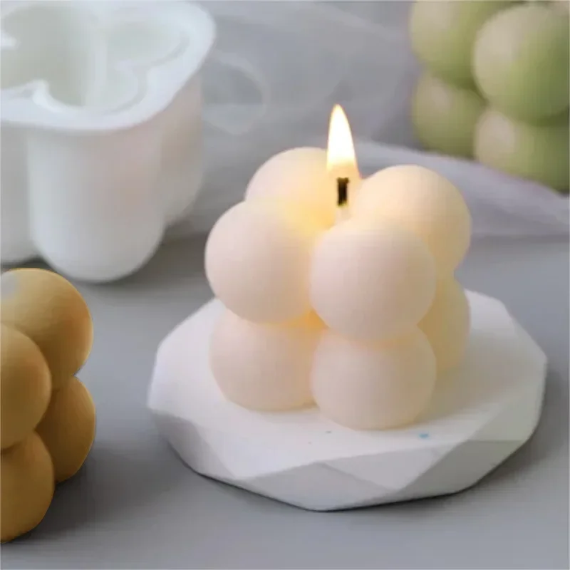 Christmas Decoration 3D Cube Candle Mold Aromatherapy Cube Wax DIY Candle Making Resin Silicone Mold Mini Christmas Cake Molds