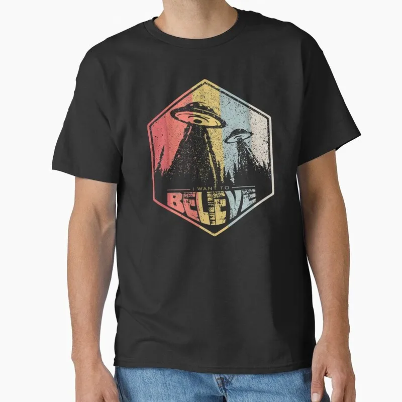 I WANT TO BELIEVE Retro Sci fi tv series The X Files Gift t shirt 1104 Retro Alien movie Graphic clothes All size tops S-6XL