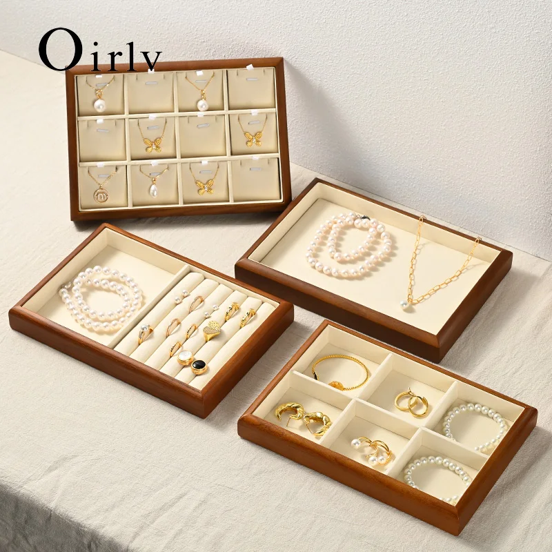 Oirlv Wooden Jewelry Organizer Box Multifunctional Ring Necklace Bracelet Earrings Jewelry Storage Tray Jewelry Display Props