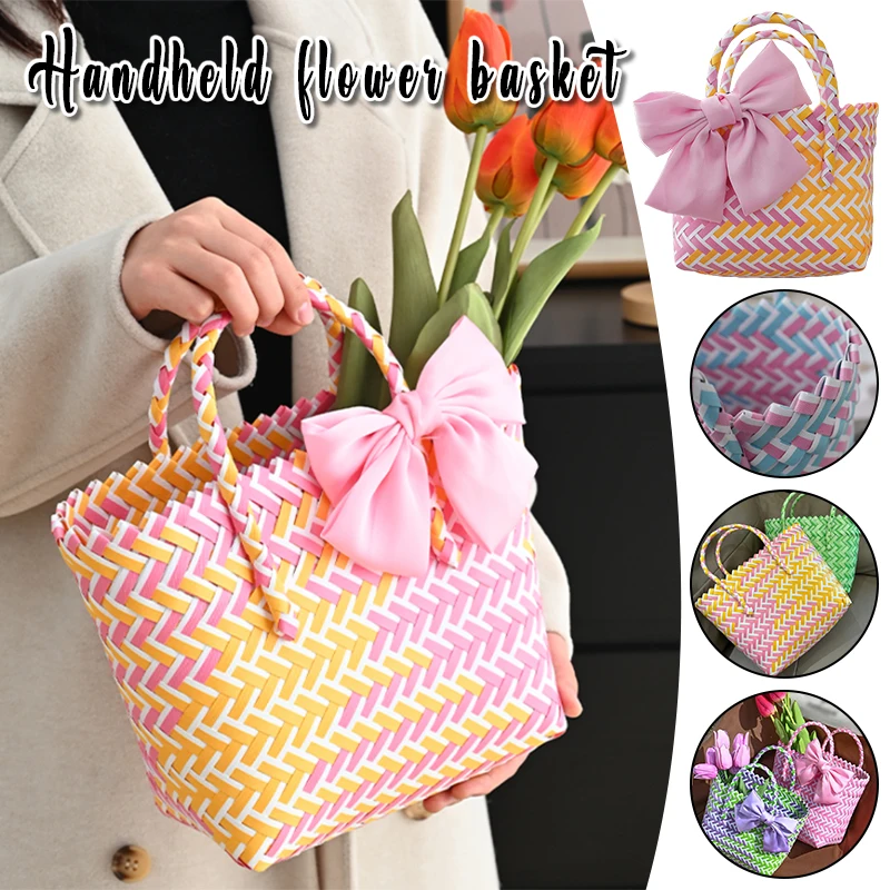 

Handwoven Tote Bag for Women Color Block Boho Basket Bag, Trendy Instagram Style, Lightweight Beach & Shopping Shoulder Handbag