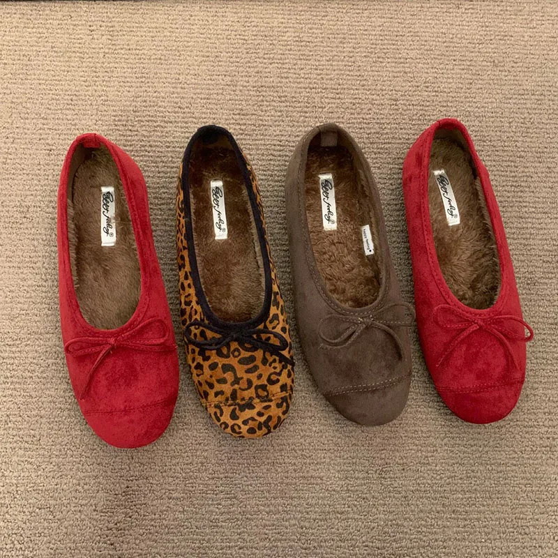 Modische Ballerinas mit runder Spitze für Damen, warme, lässige Damenschuhe, Pelzschuhe für Damen, neues Schuhwerk – Detail 1