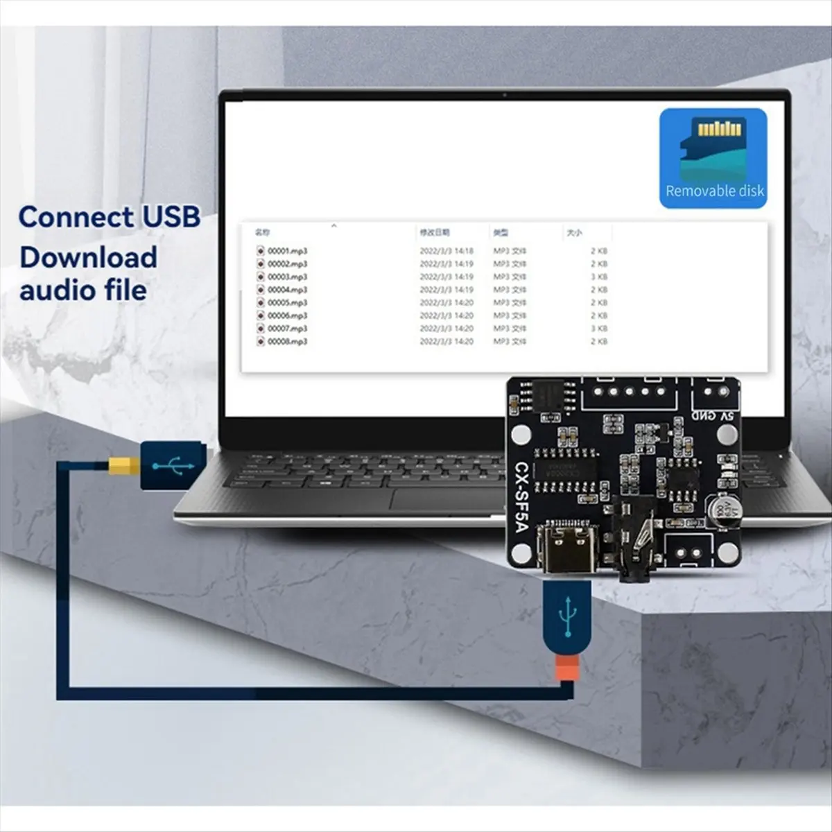 -SF5A Serial Port MP3 Voice Chip Module Voice Broadcast Custom Audio Module Single Chip Control Triggers Audio Kit
