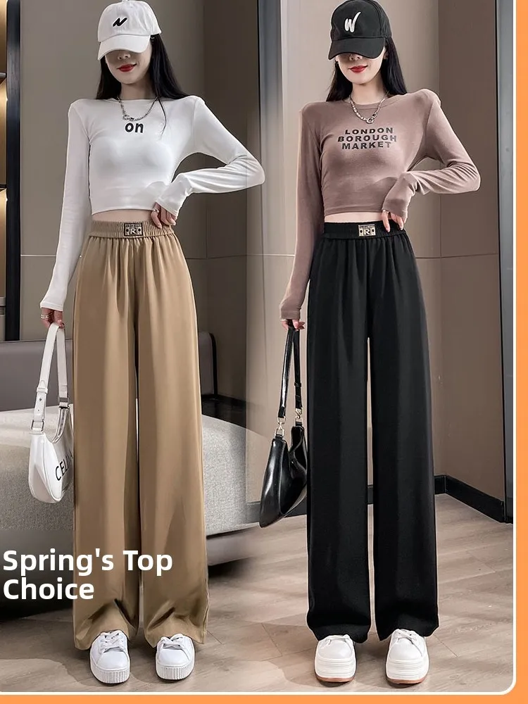 High Waist Wide Leg Pants Women's Spring Summer New Style Korean Version Slimming Ice Silk Straight Leg Loose Casual Narrow F...