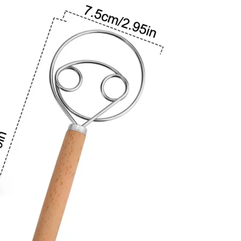 10 Inch Creative Hand DIY Danish Bread Stainless Steel Bakeware Dough Whisk Egg Beater Mixer Tool Wood Handle No Rust Easy Whip