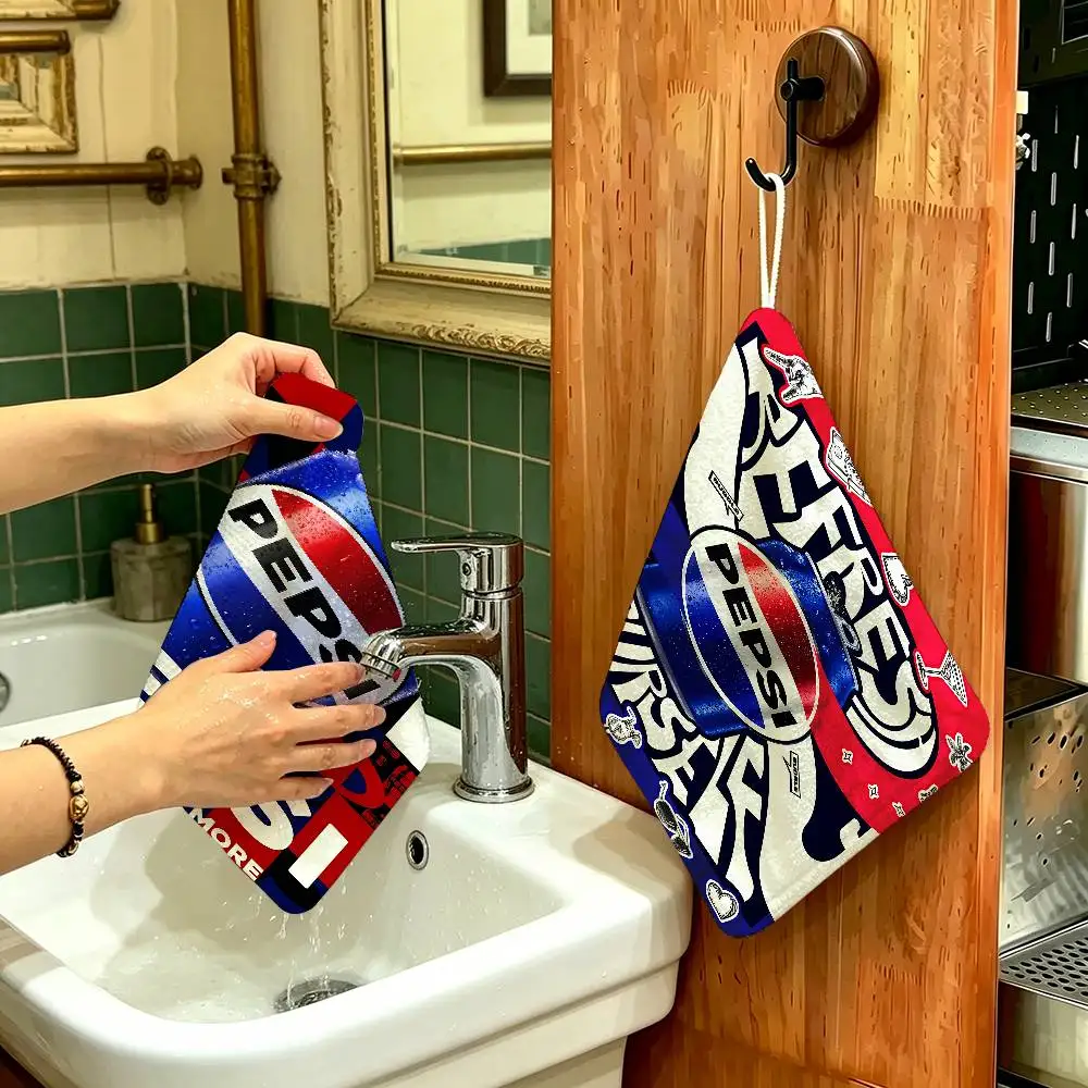 P-pePsi-CC-cOla Polyester Cotton Hand Wiping Towel with Hanging Loop, Lightweight for Home and Commercial Use