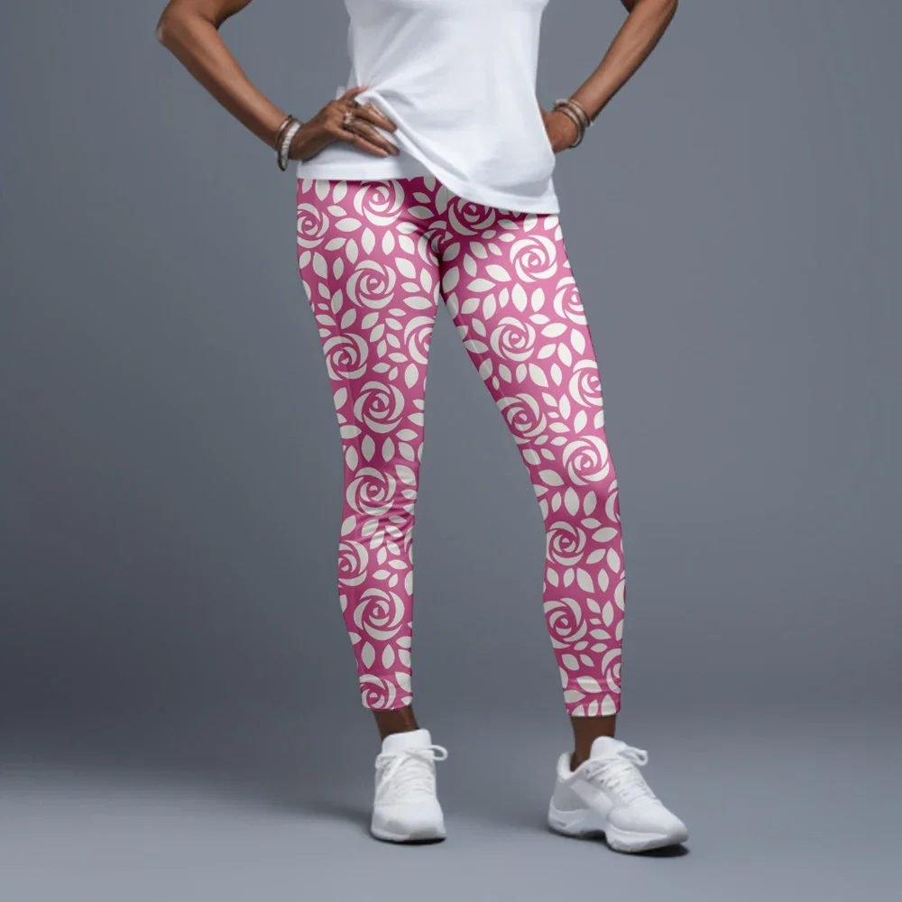 LETSFIND-Leggings de Cintura Alta Feminina, Padrão de Flores 3D, Impressão Digital, Calças Casual Sexy, Moda Fitness, Alta Qualidade