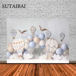 Birthday Backdrop Blue Sky White Clouds Hot Air Balloons Stars Kids Newborn Photocall Baby Shower Photography Background