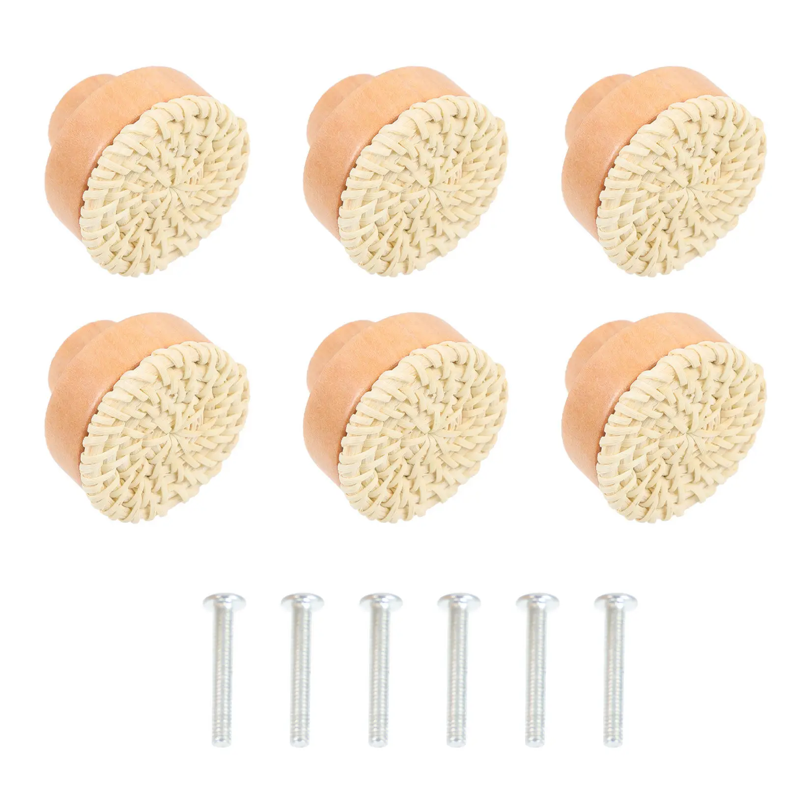 

6 комплектов плетеных ручек для ящиков из ротанга, круглые деревянные ручки для комодов в богемном стиле, с гладким краем, удобные в использовании, для шкафов и мебели