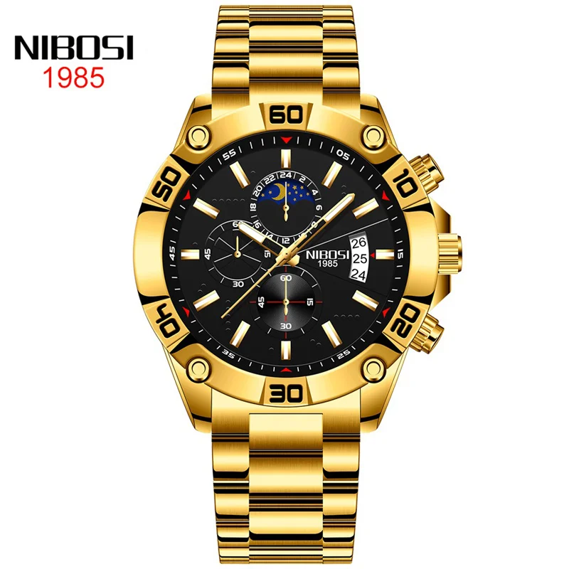 NIBOSI Fashion orologio in oro in acciaio inossidabile orologi da uomo Top Brand Luxury Clock cronografo orologio al quarzo da uomo Relogio Masculino