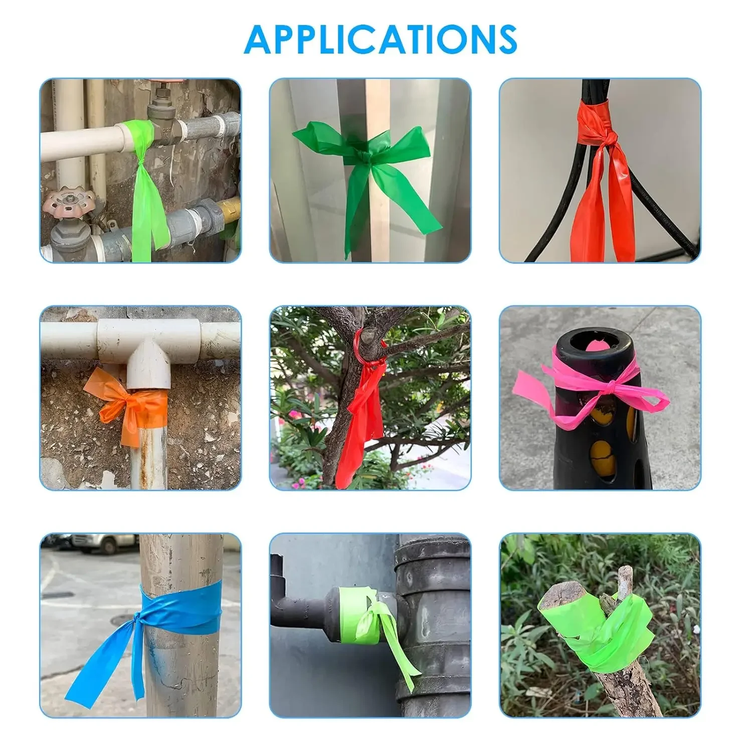 6 Color Flagging Non-Adhesive Surveyors Tape Neon Marking  outdoor  Survey Tape for Boundaries and Hazardous Areas,Trail Marking