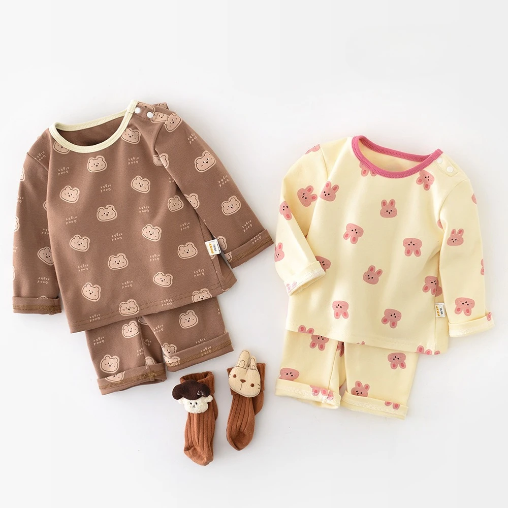 

2025 New Autumn Baby Pajamas Sets 9M-3T Bunny Head Print Sleep Wear Long Sleeve Tops+Pants 2PCS Baby Girls Indoor Clothes