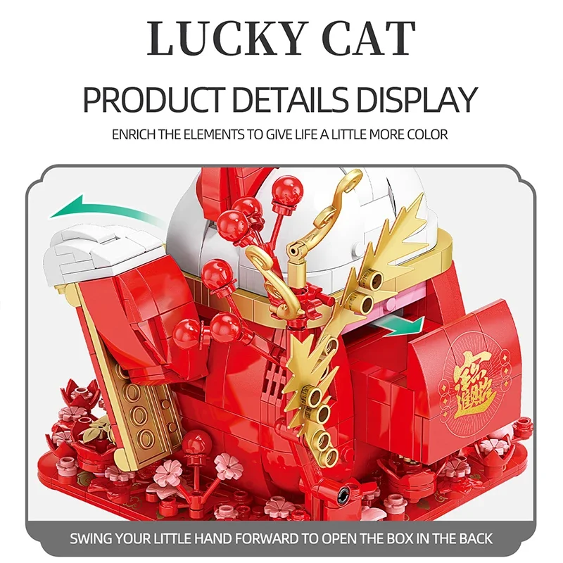 868PCS Lucky Cat Building Blocks Festival di Capodanno Mattoni Decorativi Modello Con Luci Per Bambini Educativi Giocattoli FAI DA TE Regali di Festa